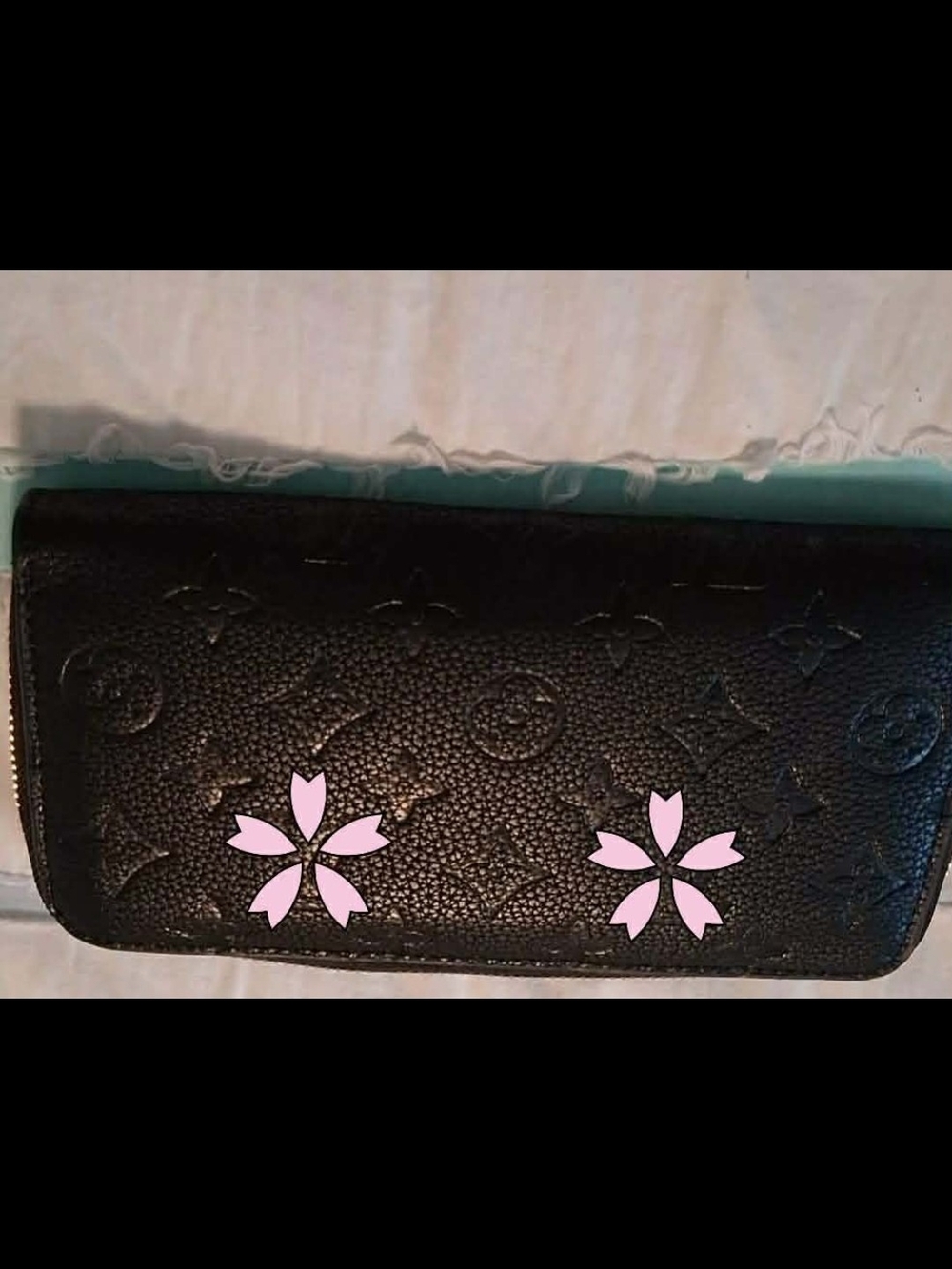 Embossed Black Leather Zip Wallet - Black. Firm Price. No Lower